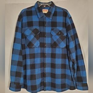 WRANGLER AUTHENTICS BLUE PLAID FLANNEL WESTERN COWBOY RETRO BUTTON DOWN SHIRT